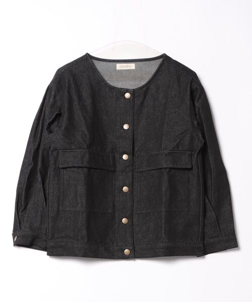 aimoha(アイモハ)の「aimoha -original- ノーカラーバルーンスリーブショット丈デニムジャケット(デニムジャケット・レディース・ブラック/ネイビー・FREE)」の22枚目の写真