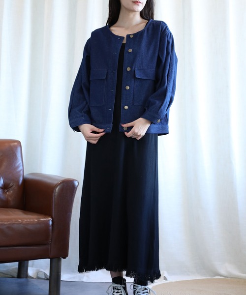 aimoha(アイモハ)の「aimoha -original- ノーカラーバルーンスリーブショット丈デニムジャケット(デニムジャケット・レディース・ブラック/ネイビー・FREE)」の13枚目の写真