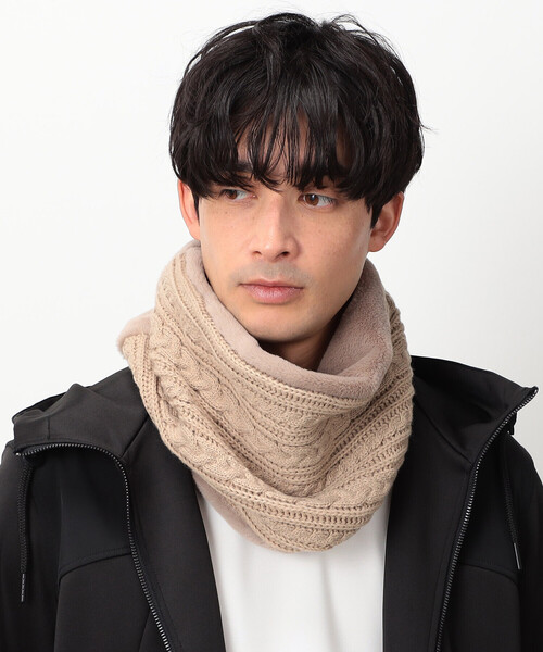COMME CA ISM(コムサイズム)の「フェイクファー×ケーブル編み スヌード(ストール/ショール・メンズ・ブラック/チャコール/ベージュ・FREE)」の1枚目の写真