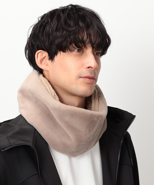 COMME CA ISM(コムサイズム)の「フェイクファー×ケーブル編み スヌード(ストール/ショール・メンズ・ブラック/チャコール/ベージュ・FREE)」の9枚目の写真