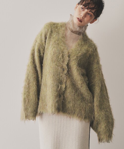 VIRAL.（バイラル）の「【VIRAL．】ブークレシャギーVネックカーディガン（カーディガン/ボレロ・レディース・グリーン/オレンジ・00）」の3枚目の写真