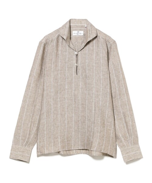 BRILLA per il gusto(ブリッラペルイルグースト)の「Massimo d’Augusto / ALAMARI リネンストライプ カプリシャツ(シャツ/ブラウス・メンズ・ブラウン/レッド系その他4・LARGE/SMALL/MEDIUM/X-SMALL/X-LARGE)」の3枚目の写真