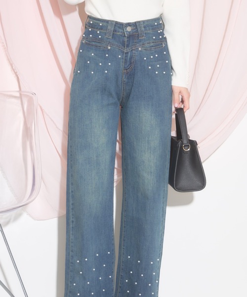 【ZOZO限定】スパークルパールデニムパンツ（デニムパンツ）｜tocco closet（トッコ クローゼット）
