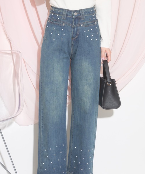 tocco closet(トッコ クローゼット)の「【ZOZO限定】スパークルパールデニムパンツ(デニムパンツ・レディース・ブルー・M)」の4枚目の写真