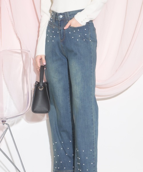 tocco closet(トッコ クローゼット)の「【ZOZO限定】スパークルパールデニムパンツ(デニムパンツ・レディース・ブルー・M)」の5枚目の写真