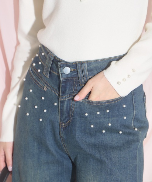 tocco closet(トッコ クローゼット)の「【ZOZO限定】スパークルパールデニムパンツ(デニムパンツ・レディース・ブルー・M)」の7枚目の写真
