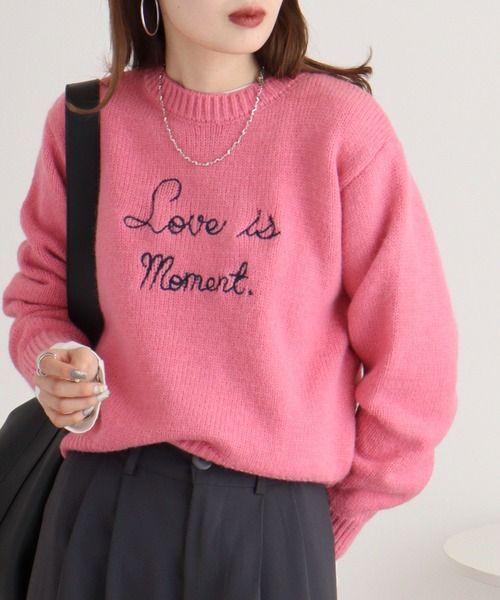 ニット セーター RELACLO select 英字刺繍カラーニットプルオーバー レディース RELACLO select 英字刺繍カラーニットプルオーバー（ニット