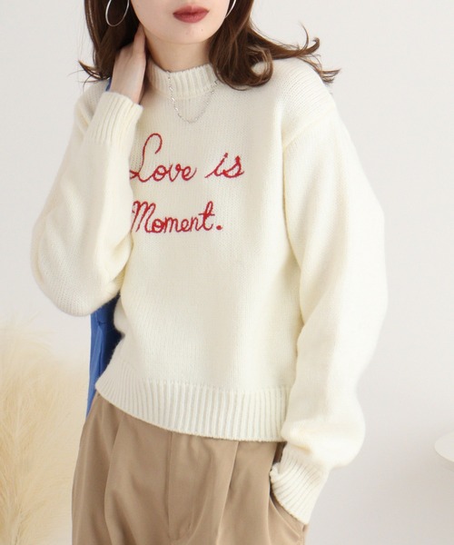 ニット セーター RELACLO select 英字刺繍カラーニットプルオーバー レディース RELACLO select 英字刺繍カラーニットプルオーバー（ニット