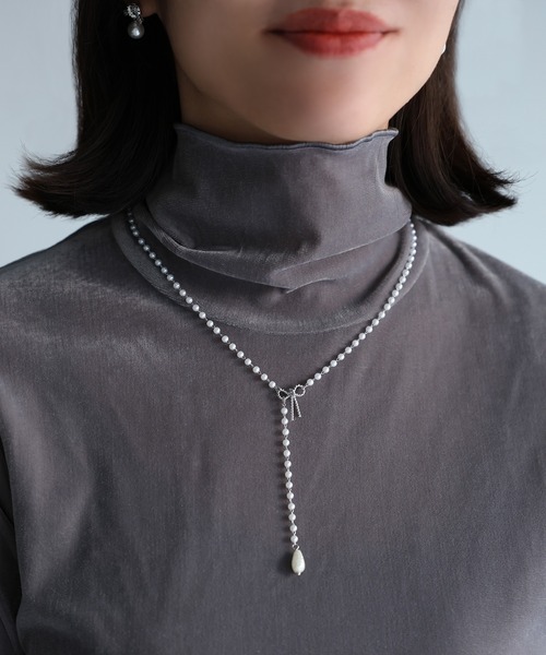 Riberry（リベリー）の「パールチェーンリボンロングネックレス（ネックレス・レディース・ゴールド/シルバー・FREE）」の4枚目の写真
