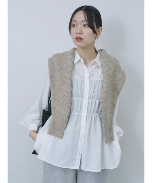 Samansa Mos2 blue（サマンサモスモスブルー）の「シャーリングシャツ（シャツ/ブラウス・レディース・オフホワイト/チャコールグレー/ベージュ・F）」の7枚目の写真