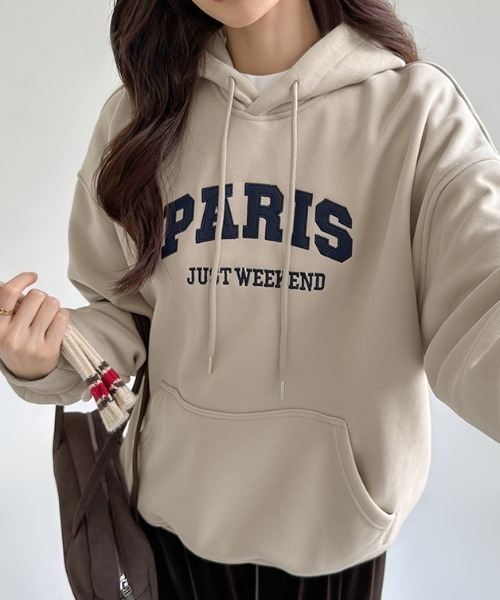 【セール】裏起毛 パーカー ロゴワッペン刺繍 プルオーバートップス（パーカー）｜COCOMOMO（ココモモ）