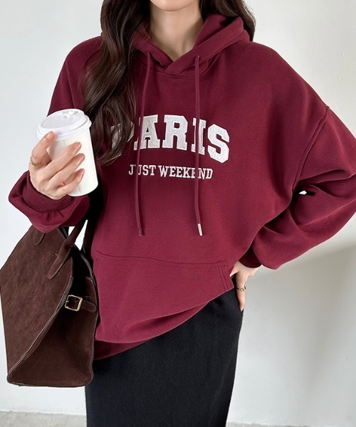【セール】裏起毛 パーカー ロゴワッペン刺繍 プルオーバートップス（パーカー）｜COCOMOMO（ココモモ）