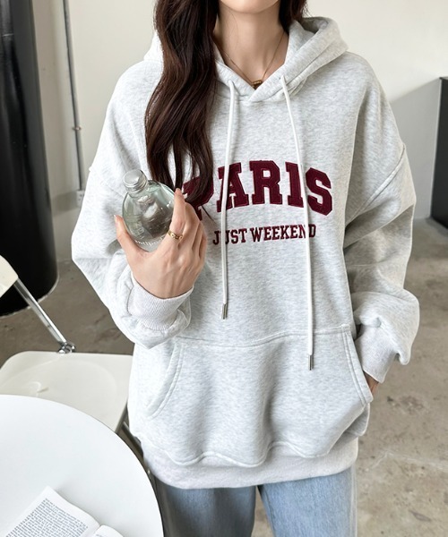 【セール】裏起毛 パーカー ロゴワッペン刺繍 プルオーバートップス（パーカー）｜COCOMOMO（ココモモ）