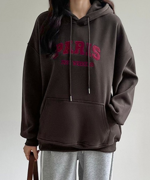 【セール】裏起毛 パーカー ロゴワッペン刺繍 プルオーバートップス（パーカー）｜COCOMOMO（ココモモ）