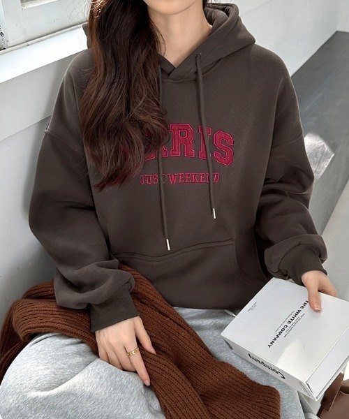 【セール】裏起毛 パーカー ロゴワッペン刺繍 プルオーバートップス（パーカー）｜COCOMOMO（ココモモ）