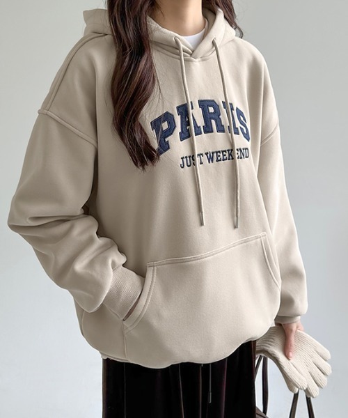 【セール】裏起毛 パーカー ロゴワッペン刺繍 プルオーバートップス（パーカー）｜COCOMOMO（ココモモ）