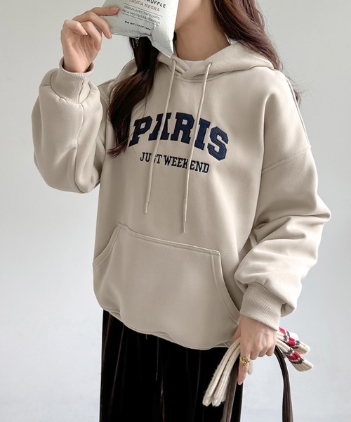 【セール】裏起毛 パーカー ロゴワッペン刺繍 プルオーバートップス（パーカー）｜COCOMOMO（ココモモ）