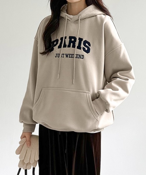 【セール】裏起毛 パーカー ロゴワッペン刺繍 プルオーバートップス（パーカー）｜COCOMOMO（ココモモ）