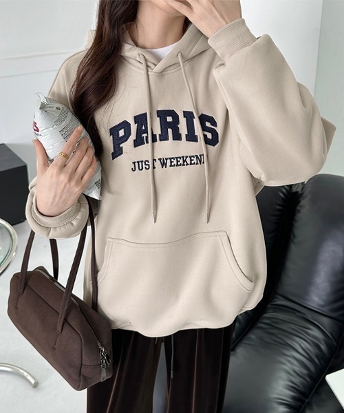 【セール】裏起毛 パーカー ロゴワッペン刺繍 プルオーバートップス（パーカー）｜COCOMOMO（ココモモ）