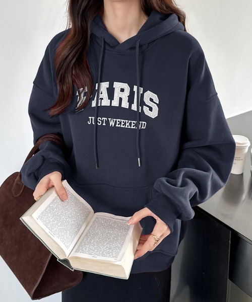 【セール】裏起毛 パーカー ロゴワッペン刺繍 プルオーバートップス（パーカー）｜COCOMOMO（ココモモ）