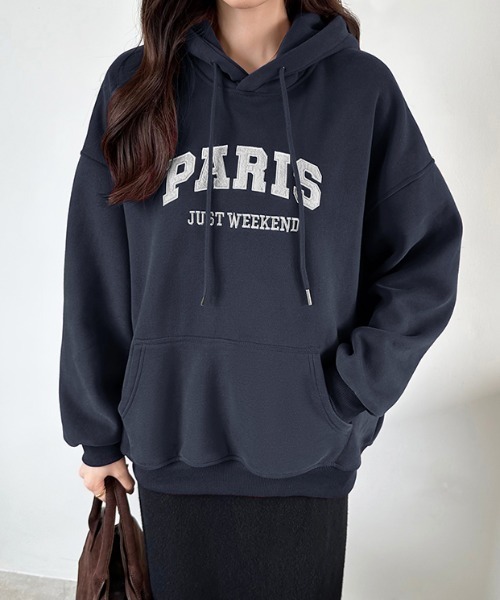 【セール】裏起毛 パーカー ロゴワッペン刺繍 プルオーバートップス（パーカー）｜COCOMOMO（ココモモ）