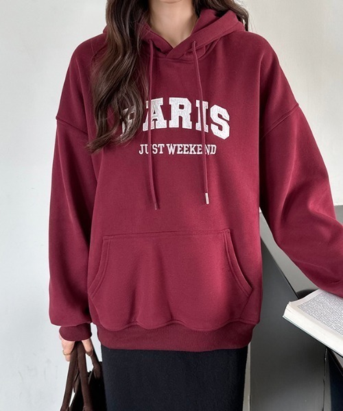 【セール】裏起毛 パーカー ロゴワッペン刺繍 プルオーバートップス（パーカー）｜COCOMOMO（ココモモ）