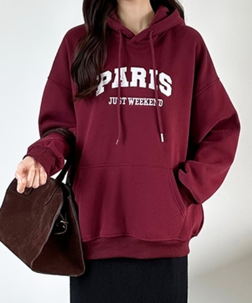 【セール】裏起毛 パーカー ロゴワッペン刺繍 プルオーバートップス（パーカー）｜COCOMOMO（ココモモ）