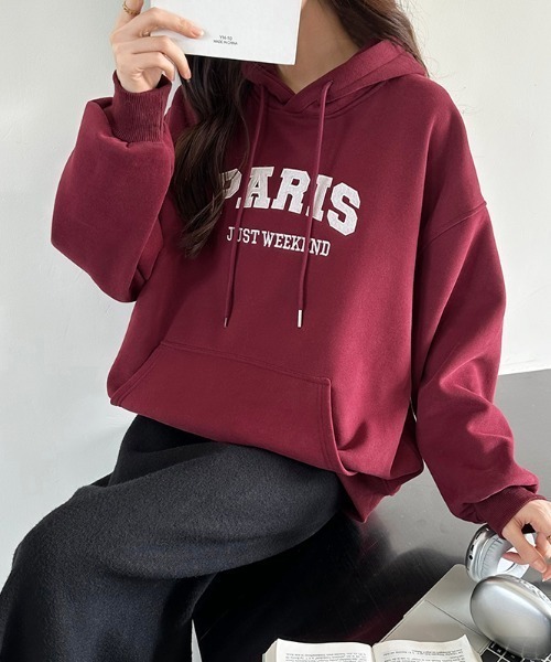 【セール】裏起毛 パーカー ロゴワッペン刺繍 プルオーバートップス（パーカー）｜COCOMOMO（ココモモ）