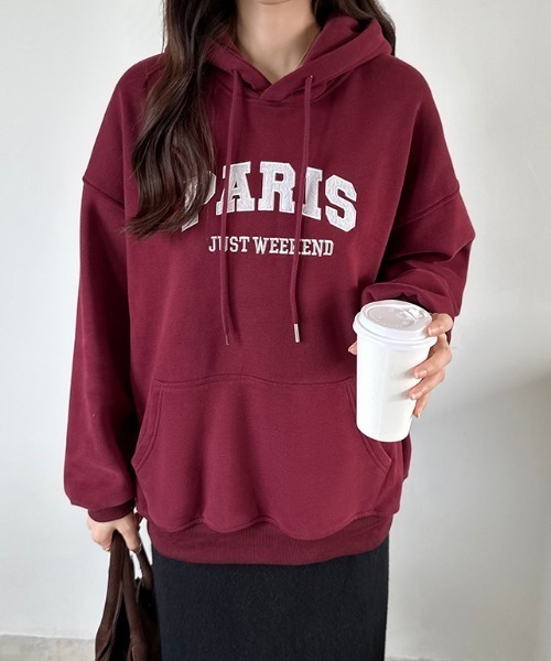 【セール】裏起毛 パーカー ロゴワッペン刺繍 プルオーバートップス（パーカー）｜COCOMOMO（ココモモ）