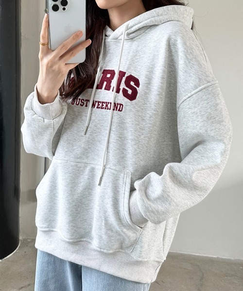 【セール】裏起毛 パーカー ロゴワッペン刺繍 プルオーバートップス（パーカー）｜COCOMOMO（ココモモ）