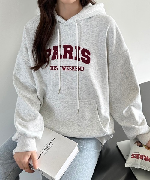 【セール】裏起毛 パーカー ロゴワッペン刺繍 プルオーバートップス（パーカー）｜COCOMOMO（ココモモ）