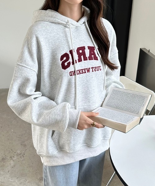 【セール】裏起毛 パーカー ロゴワッペン刺繍 プルオーバートップス（パーカー）｜COCOMOMO（ココモモ）