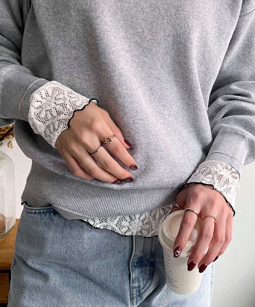 fredy emue（フレディエミュ）の「ストレッチレースロンTシャツ（Tシャツ/カットソー・レディース・オフホワイト/ブラック・38）」の7枚目の写真