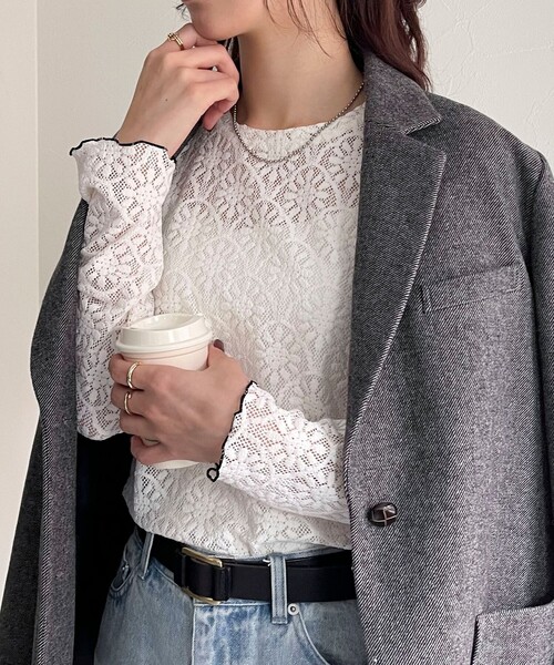 fredy emue（フレディエミュ）の「ストレッチレースロンTシャツ（Tシャツ/カットソー・レディース・オフホワイト/ブラック・38）」の13枚目の写真