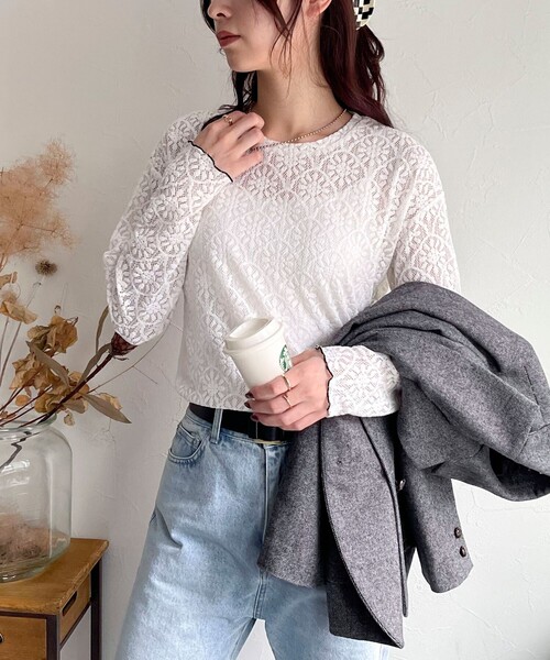 fredy emue（フレディエミュ）の「ストレッチレースロンTシャツ（Tシャツ/カットソー・レディース・オフホワイト/ブラック・38）」の15枚目の写真