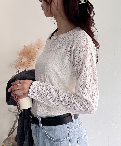 fredy emue（フレディエミュ）の「ストレッチレースロンTシャツ（Tシャツ/カットソー・レディース・オフホワイト/ブラック・38）」の16枚目の写真