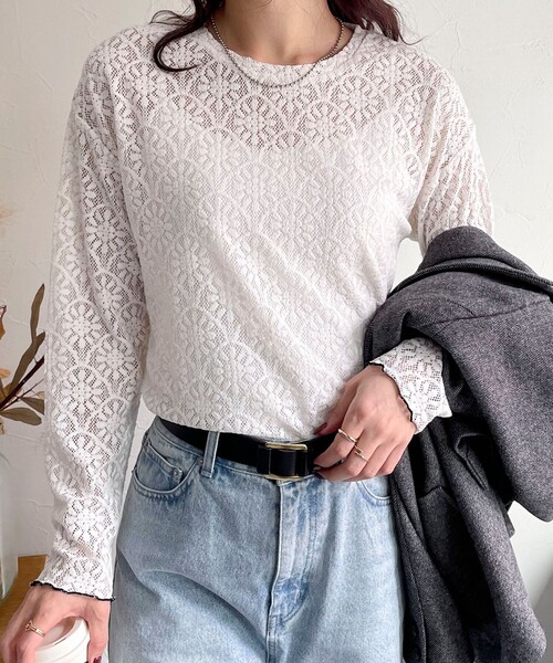 fredy emue（フレディエミュ）の「ストレッチレースロンTシャツ（Tシャツ/カットソー・レディース・オフホワイト/ブラック・38）」の17枚目の写真