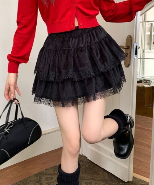 kirakiraShop（キラキラショップ）の「レース ティアード ミニスカート（スカート・レディース・ホワイト/ブラック・FREE）」の17枚目の写真