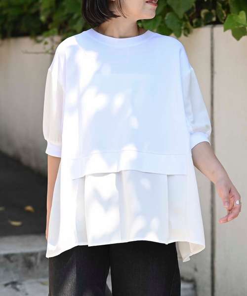 &HALF(アンドハーフ)の「レイヤード半袖フレアTシャツ(Tシャツ/カットソー・レディース・ライトグレー/ブラック/オフホワイト・FREE)」の6枚目の写真