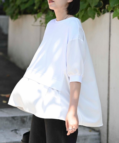 &HALF(アンドハーフ)の「レイヤード半袖フレアTシャツ(Tシャツ/カットソー・レディース・ライトグレー/ブラック/オフホワイト・FREE)」の8枚目の写真