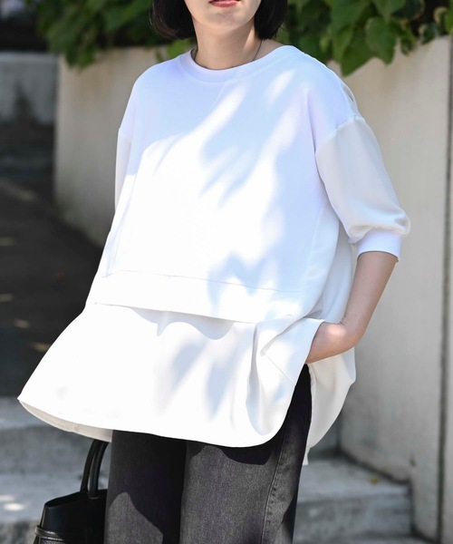 &HALF(アンドハーフ)の「レイヤード半袖フレアTシャツ(Tシャツ/カットソー・レディース・ライトグレー/ブラック/オフホワイト・FREE)」の12枚目の写真