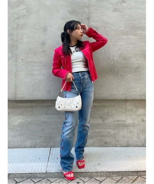 Desigual(デシグアル)の「ステッチデザイン ライダースジャケット ガーリー(テーラードジャケット・レディース・レッド・XL/L/M/S/XS)」の1枚目の写真