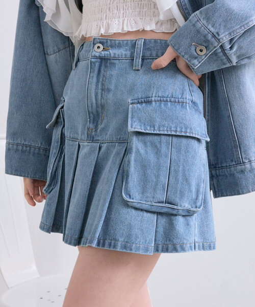 OLIVE des OLIVE（オリーブデオリーブ）の「カーゴプリーツミニスカート（スカート・レディース・チャコールグレー/インディゴブルー/キャメル/ブルー・FREE）」の17枚目の写真