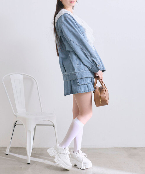 OLIVE des OLIVE（オリーブデオリーブ）の「カーゴプリーツミニスカート（スカート・レディース・チャコールグレー/インディゴブルー/キャメル/ブルー・FREE）」の22枚目の写真