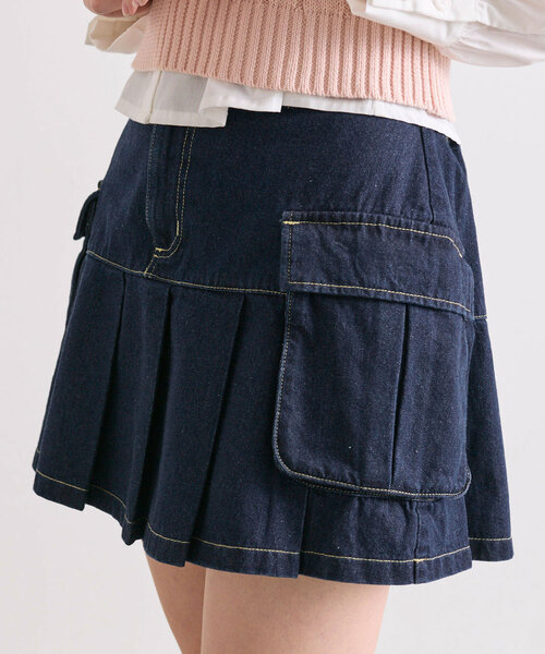OLIVE des OLIVE（オリーブデオリーブ）の「カーゴプリーツミニスカート（スカート・レディース・チャコールグレー/インディゴブルー/キャメル/ブルー・FREE）」の3枚目の写真