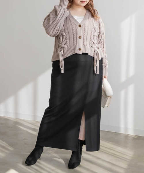 CLETTE(クレット)の「スリット入りリブナロースカート(スカート・レディース・チャコールグレー/ブラック・LL/3L/4L)」の5枚目の写真