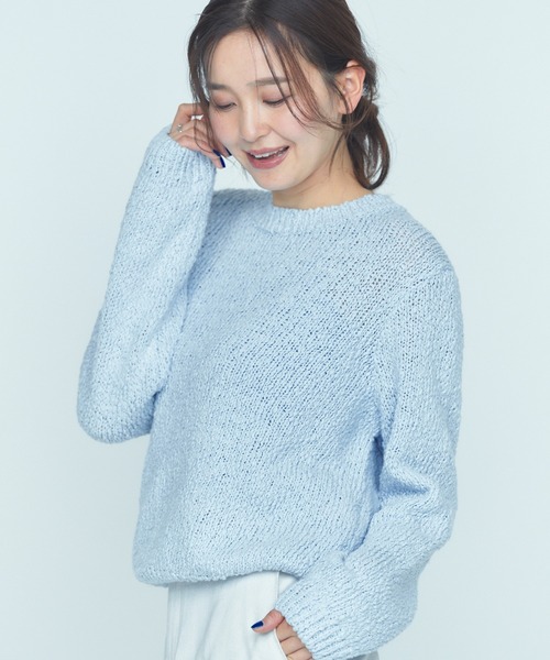 ★BOTT Gradation cotton sweater ニット M ブルー Border gradation knit / ボーダーグラデーションニット（ニット
