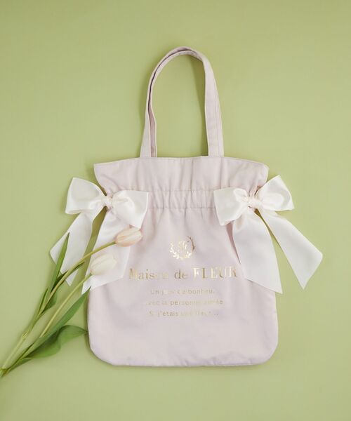 Maison de FLEUR（メゾンドフルール）の「ダブルリボンギャザートートバッグ（トートバッグ・レディース・ライトピンク/ライラック/ブラック/アイボリー・FREE）」の4枚目の写真