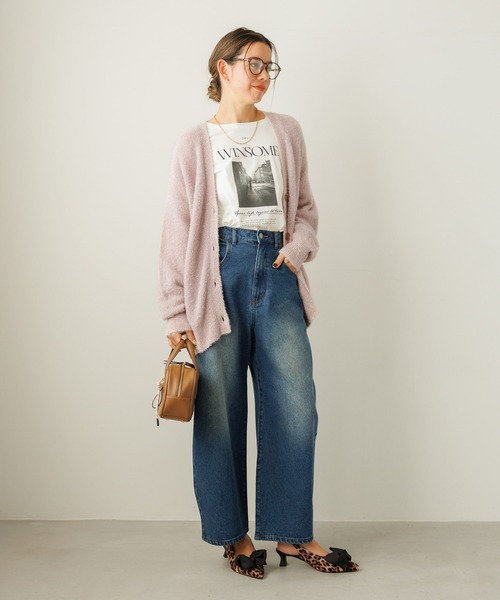 BAYFLOW（ベイフロー）の「[ラメ感が華やか]ラメフェザーニットカーディガン（カーディガン/ボレロ・レディース・ピンク/グレー/オフホワイト/ライトブルー・FREE）」の6枚目の写真