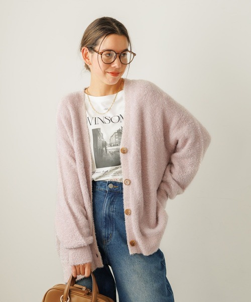 BAYFLOW（ベイフロー）の「[ラメ感が華やか]ラメフェザーニットカーディガン（カーディガン/ボレロ・レディース・ピンク/グレー/オフホワイト/ライトブルー・FREE）」の10枚目の写真